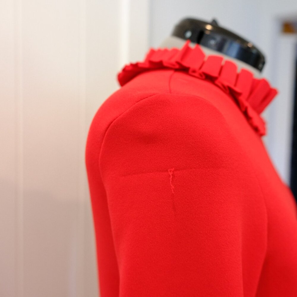 City Goddess - Lulu's - Red pleated neck slim fitting midi dress - Picture 2 of 6